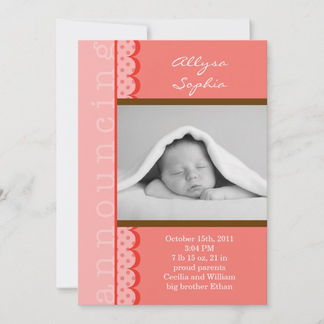Baby Girl Foto Geburtserklärung Ankündigung (Vorderseite)