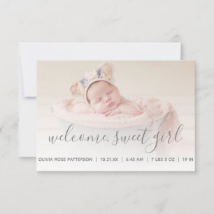 Baby Girl Foto Gray Quatrefolie Birth Ankündigung