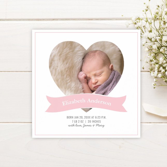 Baby Girl Foto Minimalistisch Geburtserklärung Magneteinladung (Von Creator hochgeladen)