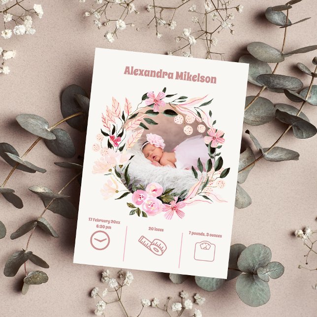 Baby Girl Foto Moderne Geburt Ankündigung (Von Creator hochgeladen)