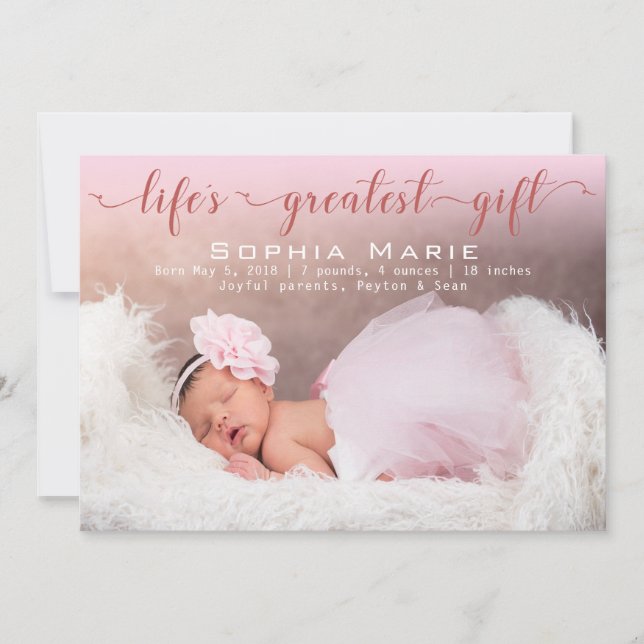Baby Girl Foto | Moderne Schrift | Pink Bows Birth Ankündigung (Vorderseite)