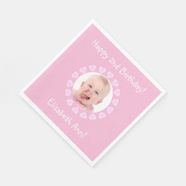 Baby Girl Foto Niedlich Pink Hearts Geburtstag Serviette