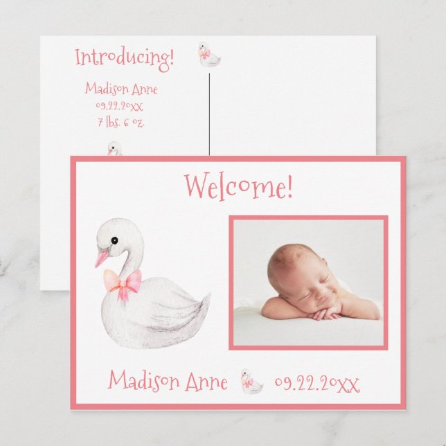 Baby Girl Foto Pink Typografy Name States Ankündigungspostkarte (Vorne/Hinten)