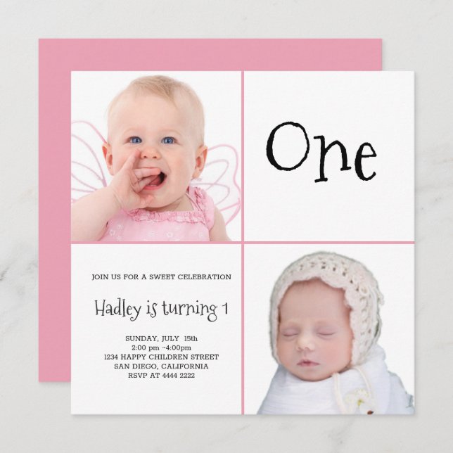 Baby Girl Fotos ohne Pareils Bonbons Einladung (Vorne/Hinten)