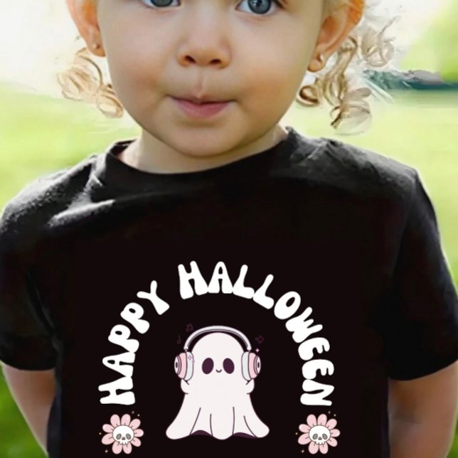 Baby Girl Ghost Happy Halloween Kindermädchen Skat Baby T-shirt (Von Creator hochgeladen)