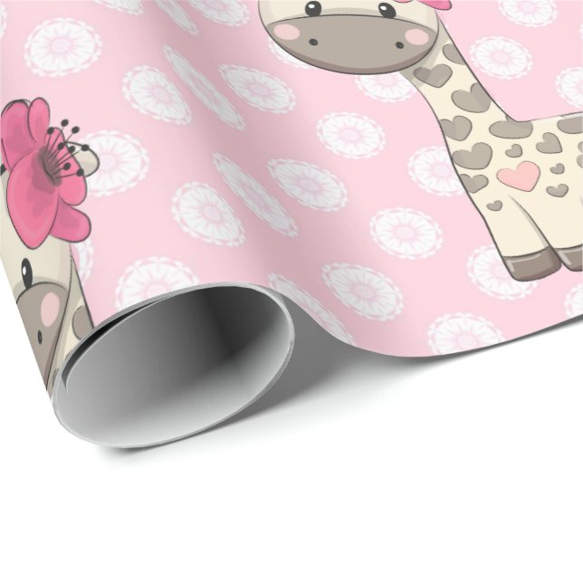 Baby Girl Giraffe Wrapping Paper Geschenkpapier (Rolleneckpunkt)
