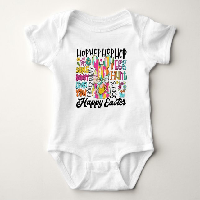 Baby Girl Glitzer Oaster Bunny Typografy Baby Strampler (Vorderseite)