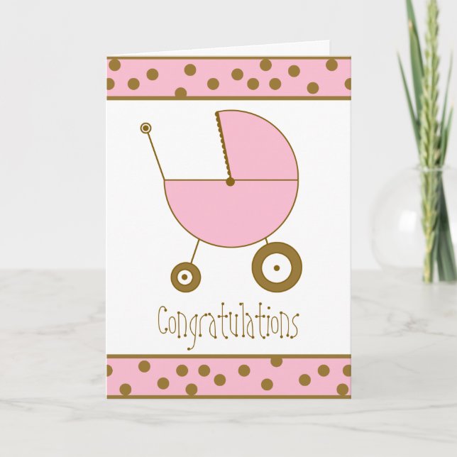Baby Girl Gratulations Card - Pink Stroller Karte (Vorderseite)
