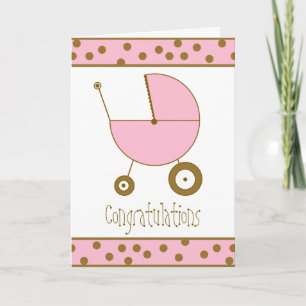 Baby Girl Gratulations Card - Pink Stroller Karte