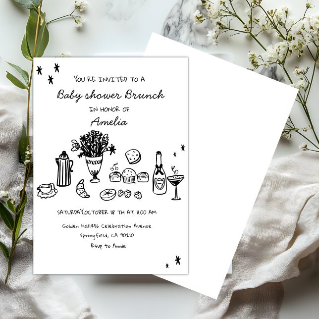 Baby Girl  Hand Drawn Baby Shower Brunch Einladung (Von Creator hochgeladen)