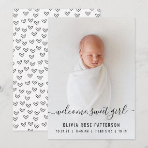 Baby Girl Hört Skript-Foto Geburtsankündigung Ankündigung