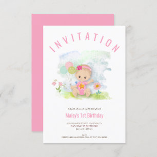 Baby Girl Illustration Pink Erste Geburtstagsparty Einladung