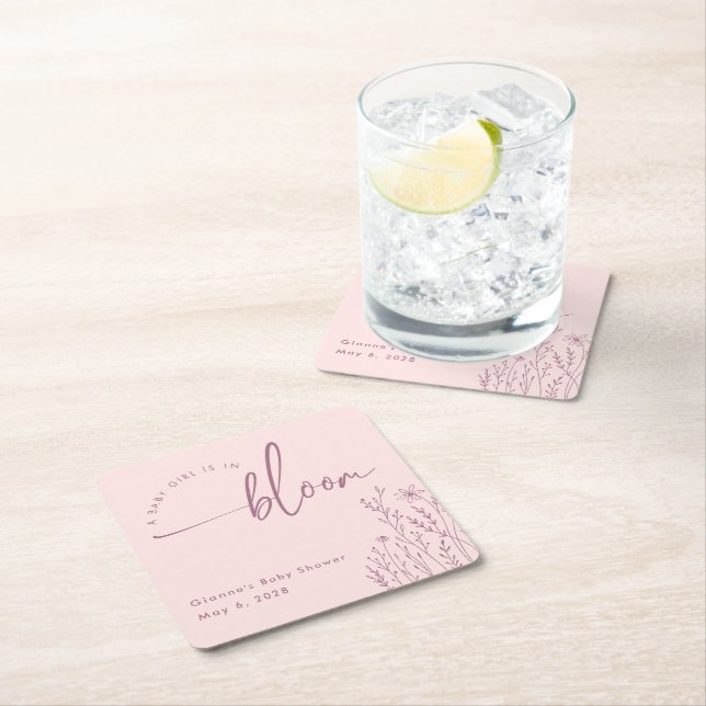 Baby Girl in Bloom - Dusty Pink Baby Dusche Napkin Rechteckiger Pappuntersetzer (Vor Ort)