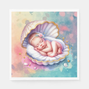 Baby Girl in einer Seashell Baby Dusche Serviette