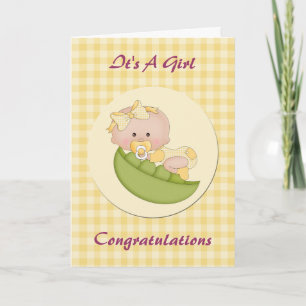 Baby Girl in Pod Lemon Gingham Karte