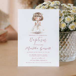 Baby Girl in weißem Kleid Gebet Mädchen Taufe Einladung