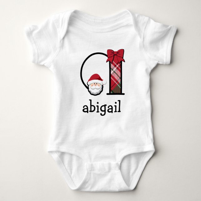 Baby Girl Kariert Santa Christmas Bodysuit initial Baby Strampler (Vorderseite)