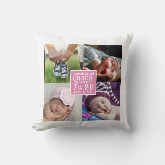 Baby Girl Kinderzimmer Foto Collage Geburtstage Kissen (Vorderseite)