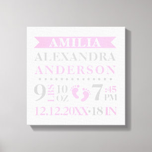 Baby Girl Kinderzimmer Room Birth Stats Keepake Leinwanddruck