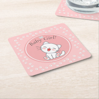 Baby Girl Kitten Pawprints Paper Napkins Rechteckiger Pappuntersetzer