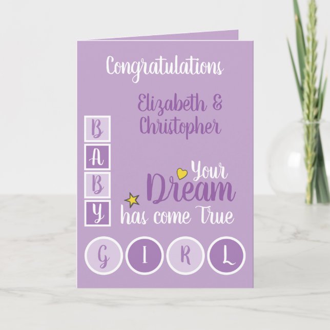 Baby Girl Liebe und schätzen lila und gelb Karte (Vorderseite)