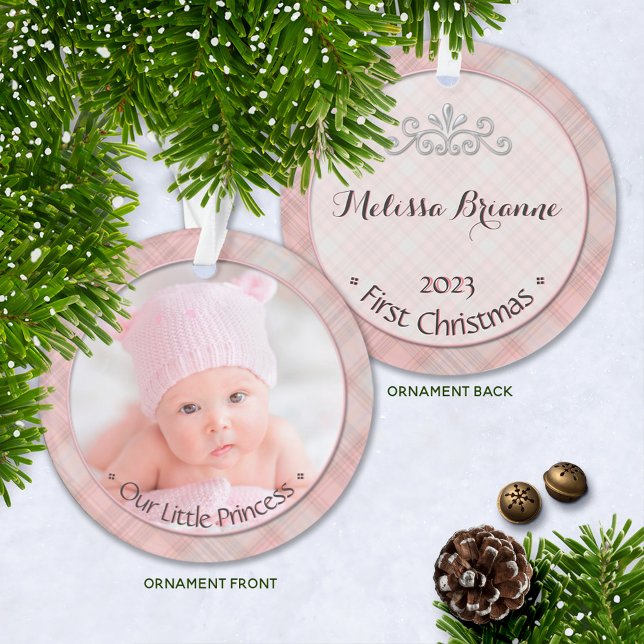 Baby Girl Little Princess First Christmas Keepake Ornament (Keepsake Baby's First Christmas Photo Ornament with Year and Name | Our Little Princess, Baby Girl)