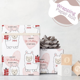 Baby Girl Llamas und rosa Herzen Geschenkpapier