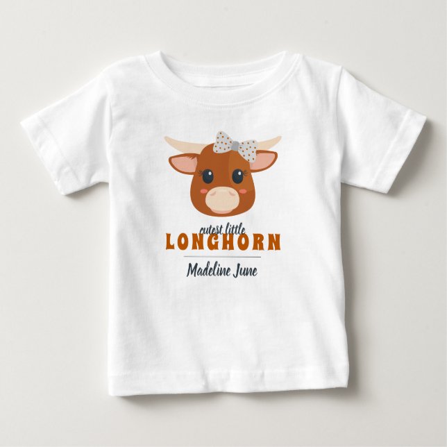 Baby Girl Longhorn Burnt Orange Baby T-shirt (Vorderseite)