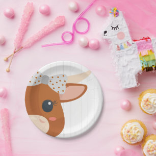 Baby Girl Longhorn Burnt Orange Babydusche Pappteller