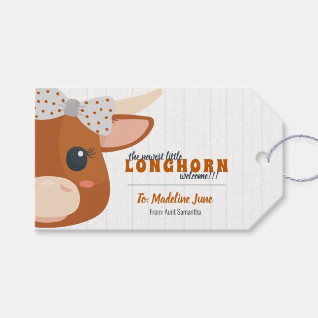 Baby Girl Longhorn Burnt Orange Geschenkanhänger (Vorderseite (Horizontal))