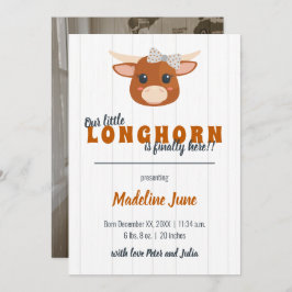 Baby Girl Longhorn Burnt Orange Vertical Birth Ankündigung