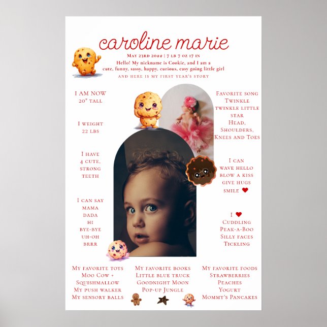 Baby Girl macht einen 1. Geburtstag Meilenstein Poster (Vorne)