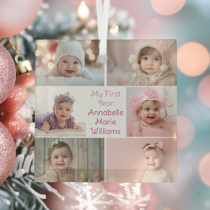 Baby Girl Mein erstes Jahr Foto Collage Weihnachte Ornament Aus Glas