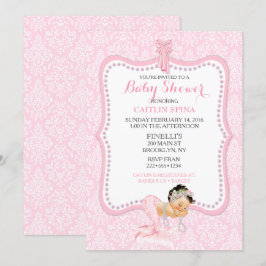 Baby Girl Mermaid Princess Crown Damask Einladung