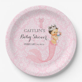 Baby Girl Mermaid Princess Crown Damask Pappteller