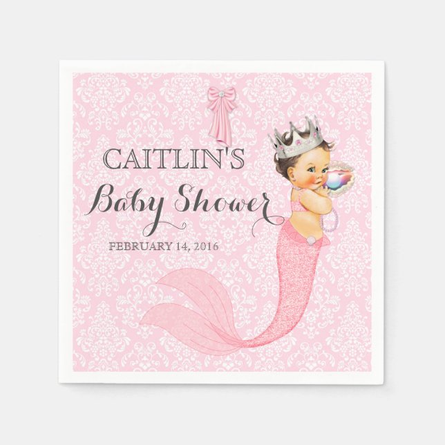 Baby Girl Mermaid Princess Crown Damask Serviette (Vorderseite)