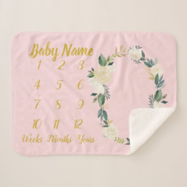 Baby Girl Milestone Personalisiert Pink Gold Blank Sherpadecke