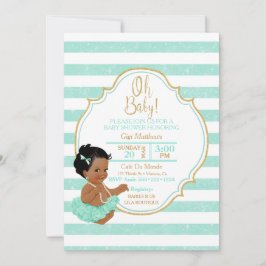Baby Girl Mint Tutu Stripes Gold Glitzer Einladung