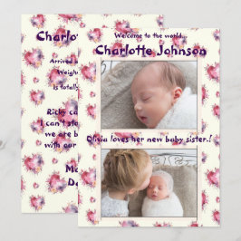 Baby Girl mit Geschwisterung Neue Anreise Ankündigung