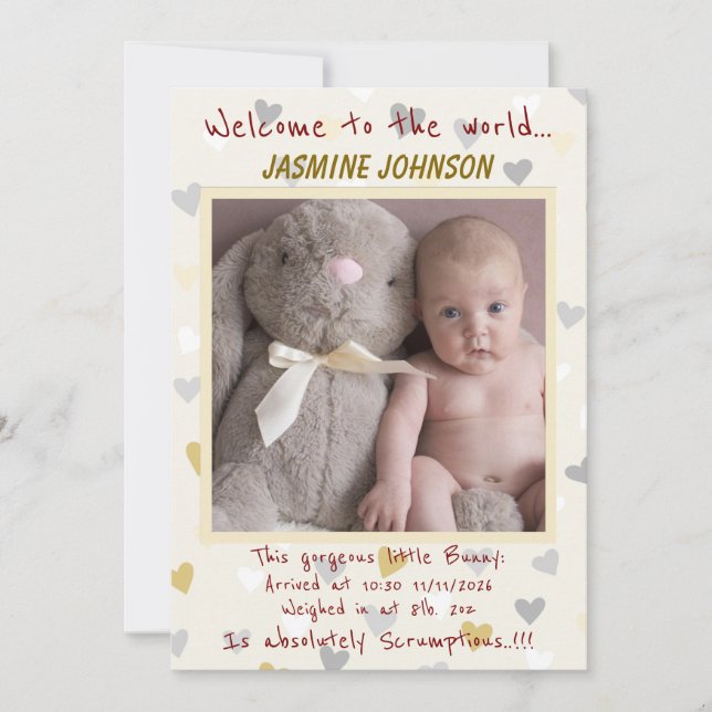 Baby Girl mit ihrem sonnigen Neuankömmling Ankündigung (Vorderseite)