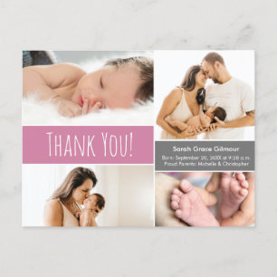 Baby Girl Modern Pink Foto Collage Babydusche Postkarte