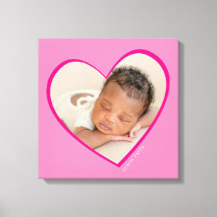 BABY GIRL modernes Foto geschichtetes Herz rosa Leinwanddruck
