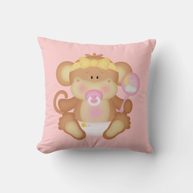 Baby Girl Monkey Schlafzimmer oder Couchkissen Kissen (Vorderseite)