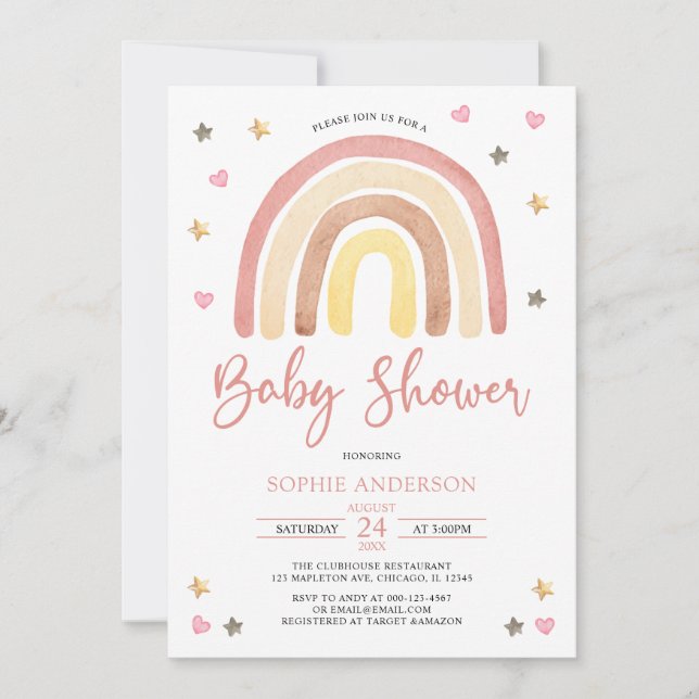 Baby Girl Muted Tones Boho Rainbow Baby Shower Einladung (Vorderseite)