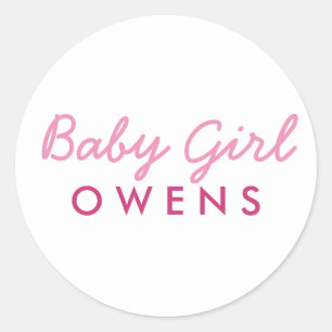 Baby Girl Nachname Babydusche Aufkleber Pink Weiß