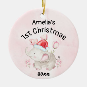 Baby Girl Name First Christmas Pink & Custom Keramik Ornament