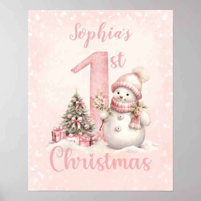Baby Girl Name First Christmas Pink Kinderzimmer P Poster (Vorne)