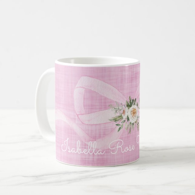 Baby Girl Name Pastel Pink Ribbon Floral Sweet Kaffeetasse (Vorderseite Links)