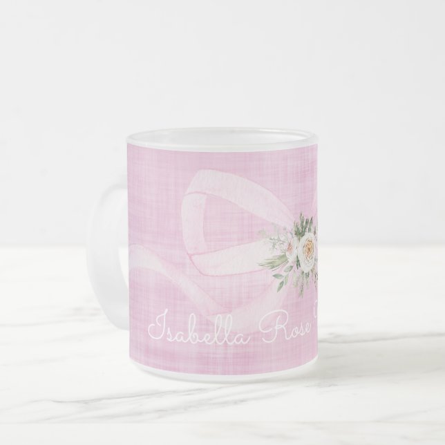 Baby Girl Name Pastel Pink Ribbon Floral Sweet Mattglastasse (Vorderseite Links)