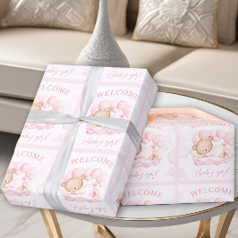 Baby Girl Name Pink Bear Geschenkpapier